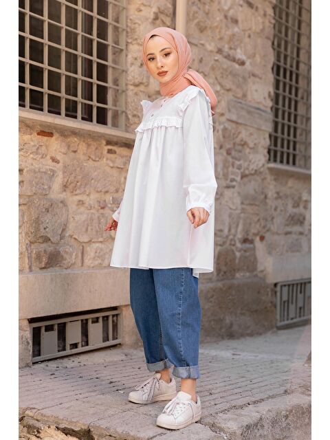 Lamelif Hakim Yaka Önü Pileli Tunik Beyaz - S000521853-20063