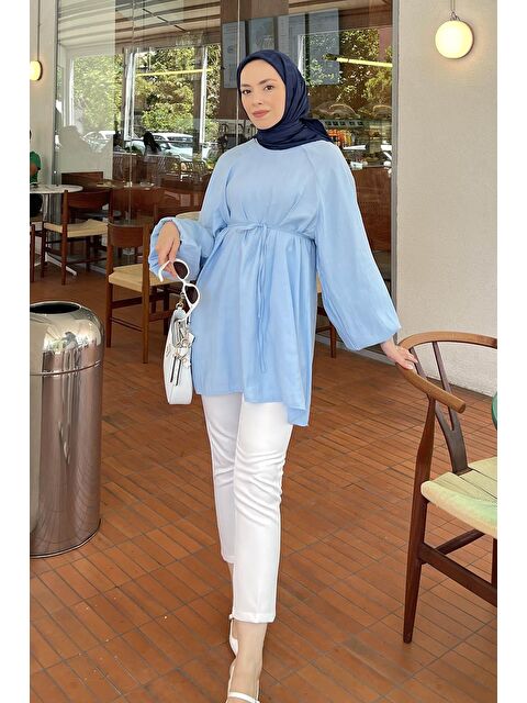 Lamelif Kuşak Bağlamalı Tunik Bebe Mavisi - S000521867-3642