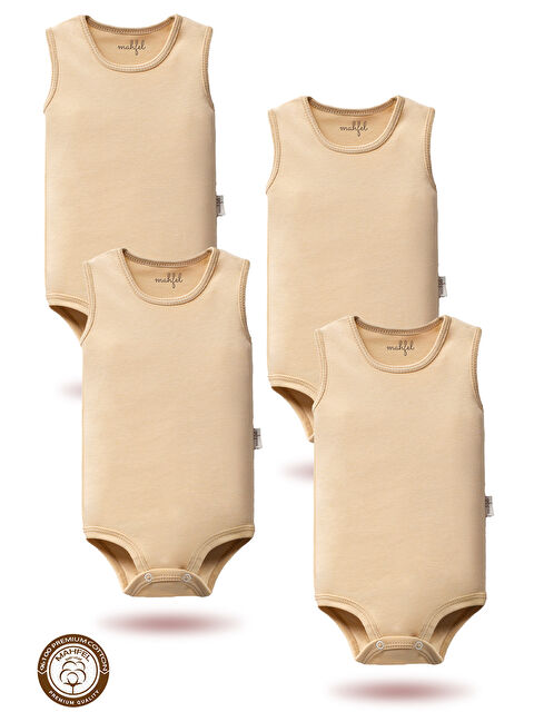 Mahfel %100 Pamuklu Atlet 4'lü Baskısız Çıtçıtlı Bebek Body Zıbın FSS - S000511474-19927
