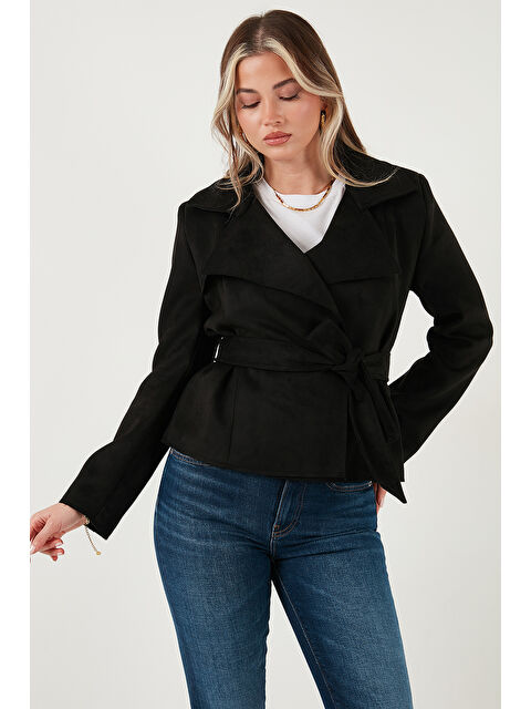 Lela Regular Fit Kruvaze Yaka Kuşaklı Süet Dokulu Ceket 6839640 - S000463879-19351
