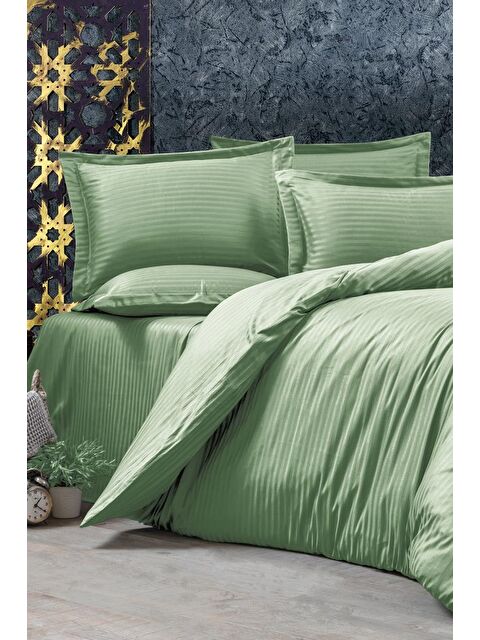 Çeyiz Diyarı Stripe Çift Kişilik PollySaten Nevresim Takımı Yeşil - S000496326-18194