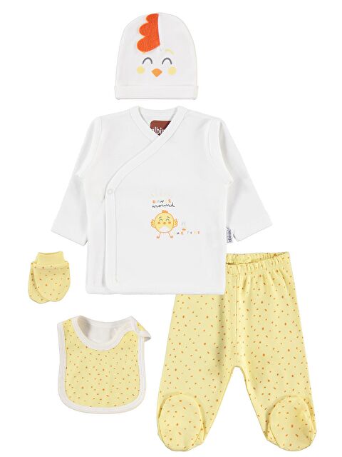 Minidamla Civciv Desenli 5'li Zıbın Takımları - Ekru 0-1 Ay - S000510616-5405