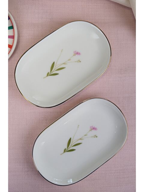 TABAK EVİ Porselen Natura Çuha Altın Yaldızlı Oval Kayık Tabak 18x11x2,50cm 2 Lİ - S000449175-23173