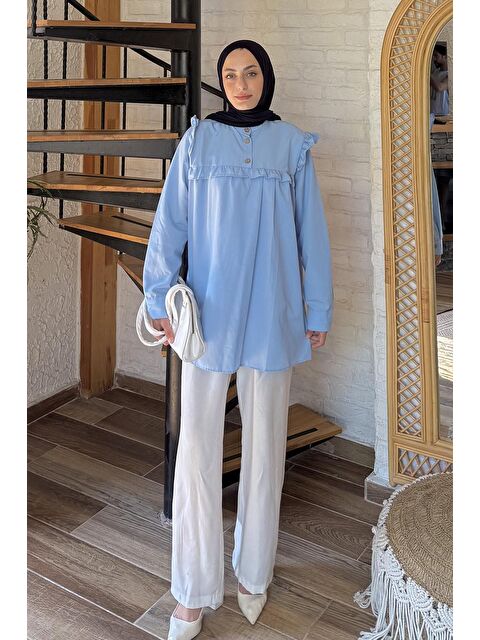 Lamelif Hakim Yaka Önü Pileli Tunik Mavi - S000521853-17234