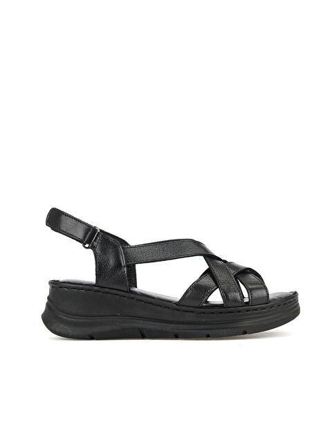 Ziya Ayakkabı Kadın Hakiki Deri Konfor Sandalet 1611051Z041 Siyah