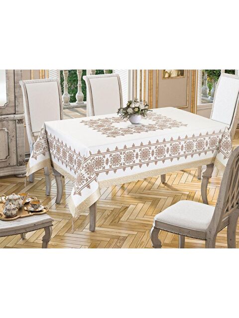 Çeyiz Diyarı Kanaviçe Baskılı Sultan Masa Örtüsü Gold 160x300 Cm - S000496345-20076