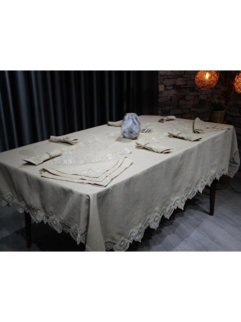 Çeyiz Diyarı Kar Tanesi 26 Parça Masa Örtüsü Takımı Cappucino - S000496348-19413