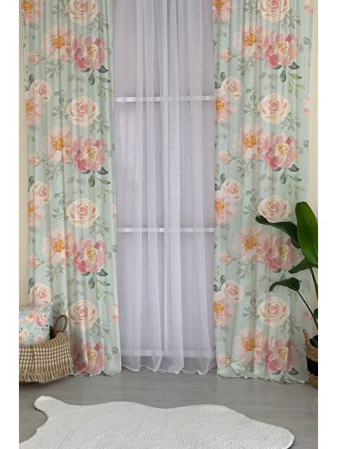 Evmila Baskılı Çiçek Desenli Mutfak  Salon Ve Yatak Odası Tek Kanat Kadife Doku Fon Perde - S000286818-23173