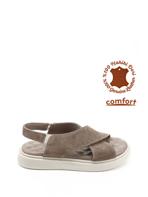 GÖNDERİ(R) Kadın VİZON Çapraz Bantlı Hakiki Deri Comfort Sandalet