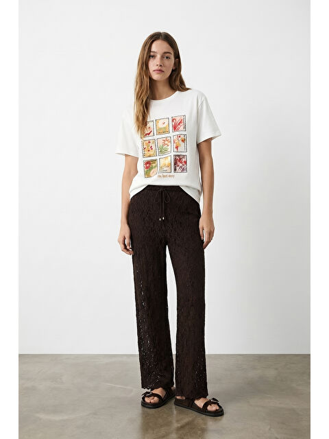 QUZU Bol Paça Şortlu Dantel Pantolon Kahverengi - S000529604-19413