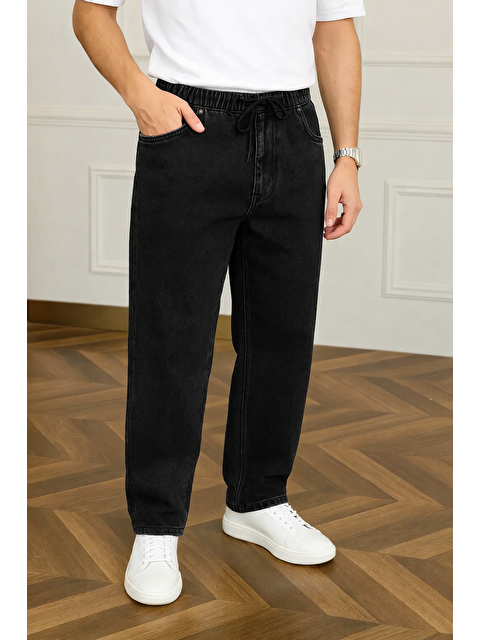 Comstar Erkek Trend Günlük Bol Paça Baggy Siyah Pantolon