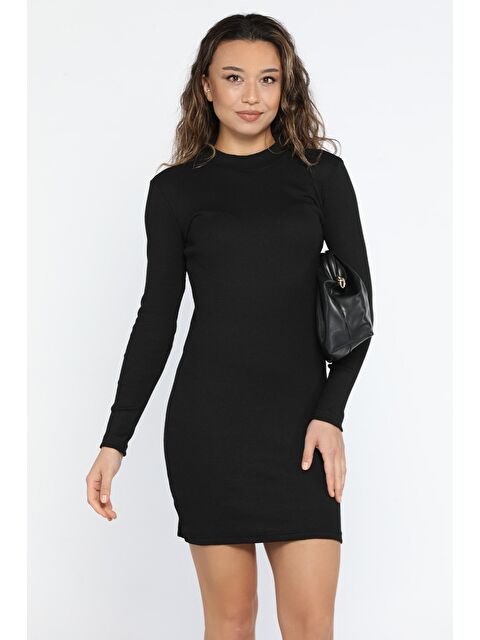 Gülseli Yarım Balıkçı Yaka Elastanlı Kaşkorse Elbise - S000290582-19351