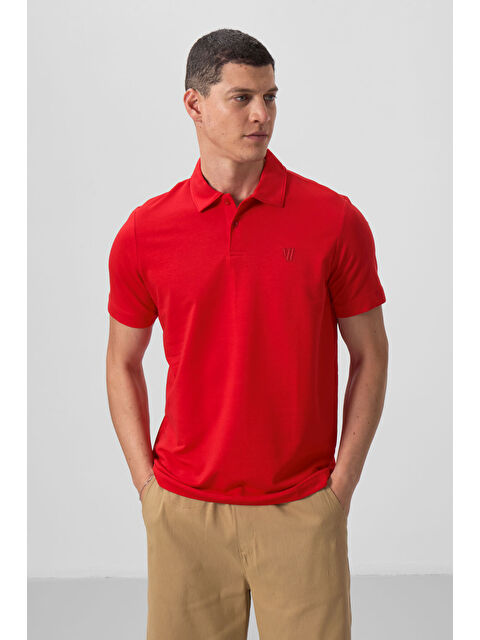 Tommylife Kırmızı Basic Göğüs Logolu Standart Kalıp Triko Polo Yaka Erkek Tişört - 87768 - S000028470-20045