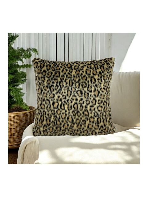 Asdiva Leopar Desen Yün Kendinden Dokuma dekoratif Kırlent kılıfı 45x45 - S000392442-37318