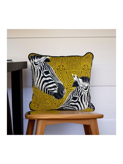 Asdiva Sarı Zebra Desen Biyeli Dekoratif Kırlent Kılıfı 45X45 - S000392442-37415