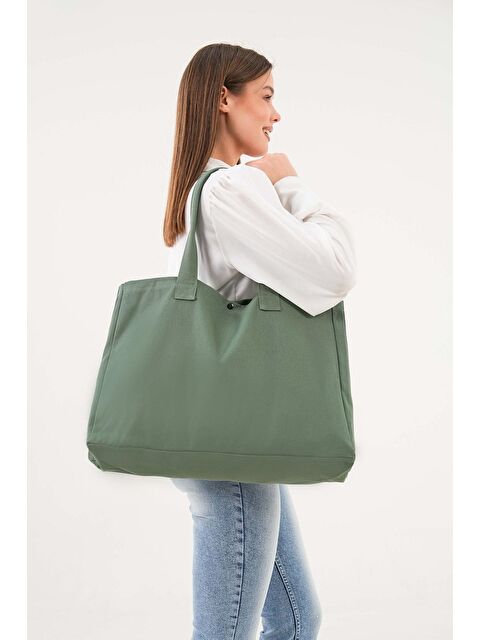 Bagg Çıtlı Yeşil Büyük Boy Kanvas Çanta - S000330092-18194