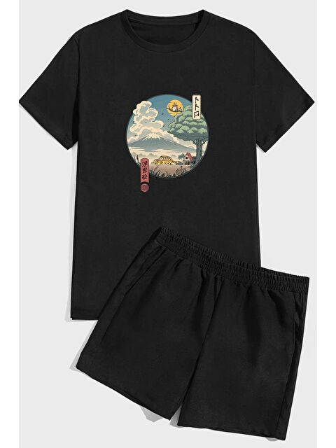 uyguntarz Neighbor's Ukiyo e Baskı Şort %100 Pamuk Takım - S000244018-19351