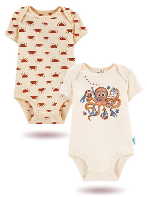 Mahfel 2'Li Organik Baskılı Kısa Kollu Unisex Bebek Çıtçıtlı Body - S000177663-19965