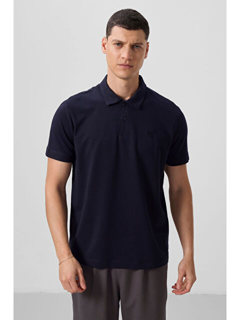 Tommylife Lacivert Basic Göğüs Logolu Standart Kalıp Triko Polo Yaka Erkek Tişört - 87768 - S000028470-21164