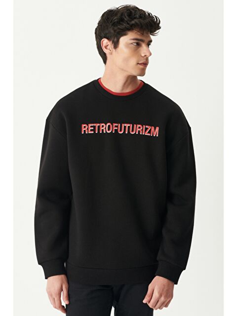 Riders by Lee Oversize Fit Bisiklet Yaka Şardonlu Siyah Sweatshirt - S000470668-19351