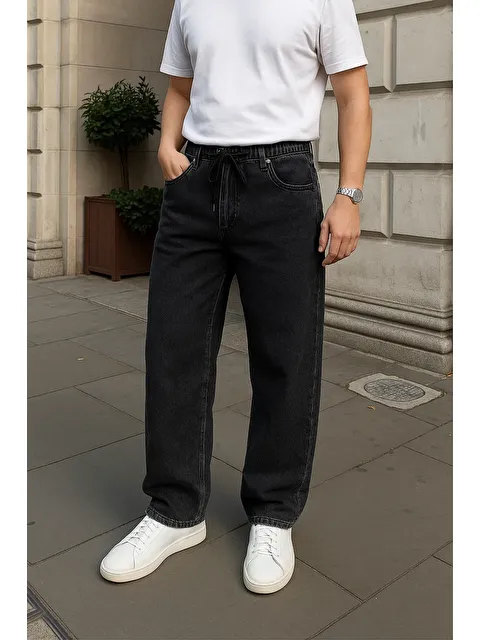 Comstar Erkek Günlük Basic Siyah Baggy Jean Pantolon