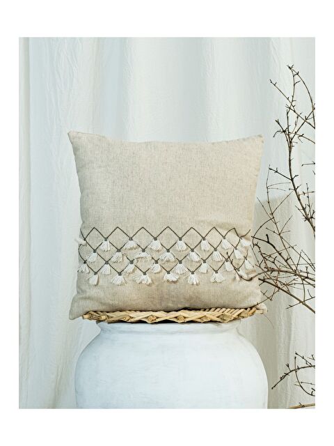 Asdiva Bohem Tarzı Keten Pamuk Nakışlı 45x45 Kırlent Kılıfı - S000344565-37646