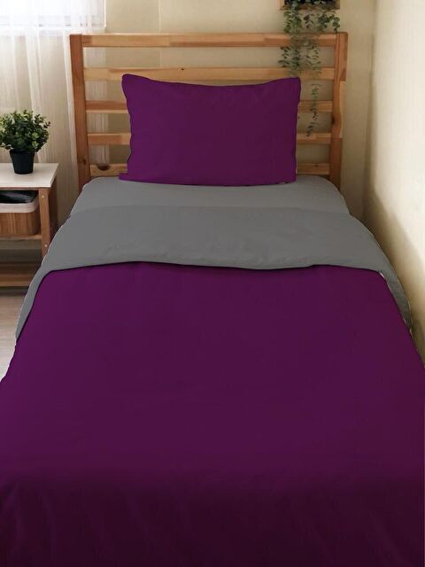 Evmila Çift Taraflı Düz Mor Çarşafsız Takım Tek Kişilik Nevresim Takımı 160x220 Cm - S000123807-23173
