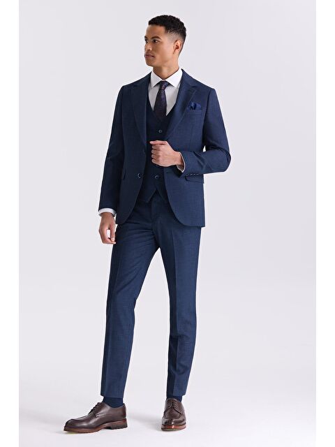 JAKAMEN Lacivert Slim Fit Mono Yaka Yelekli Takım Elbise - S000495527-21164