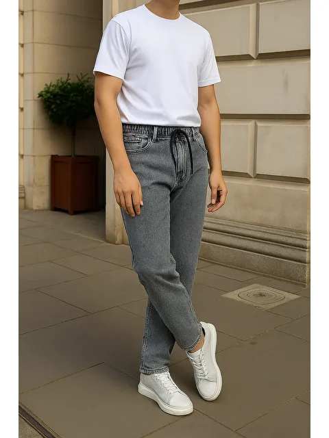 Comstar Erkek Günlük Basic Gri Baggy Jean Pantolon