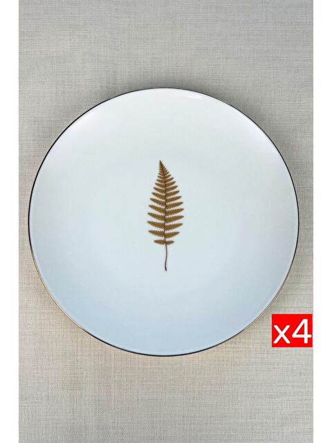 TABAK EVİ Porselen Natura Fern Altın Yaldız Servis Tabağı 24,50cm 4 lü - S000449116-23173
