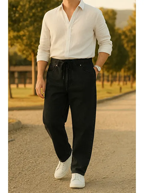 Comstar Erkek Bol Paça Jogger Baggy Siyah Pantolon