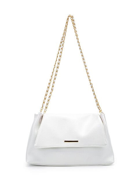 Minebag Kapaklı Zarif Tasarım Sarrah Kadın Omuz Çanta Beyaz