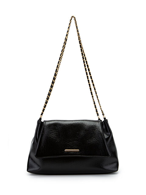 Minebag Kapaklı Zarif Tasarım Sarrah Kadın Omuz Çanta Siyah