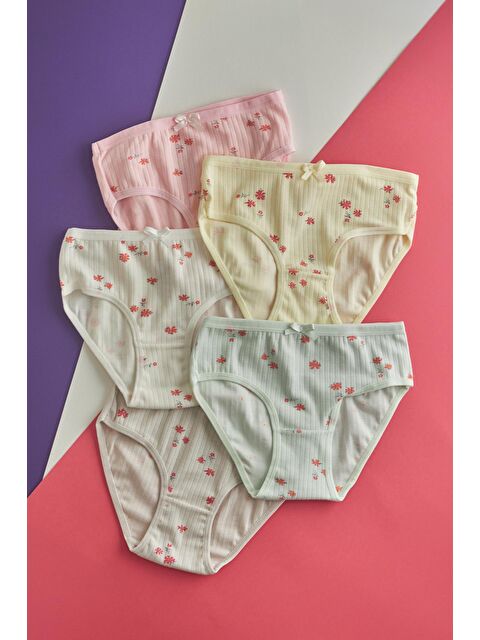 Katia And Bony Kız Çocuk 5 Li Paket Çiçekli Ribanalı Slip Külot Renkli - S000387646-23173