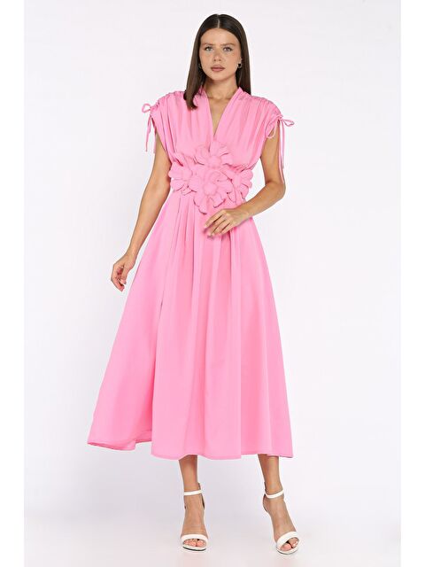 Gülseli Papatya Aplikeli Kruvaze Elbise - S000425508-20024