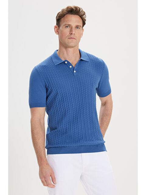 AC&Co / Altınyıldız Classics Erkek İndigo Standart Fit Normal Kesim %100 Pamuk Jakarlı Polo Yaka Triko Tişört - S000416299-23093