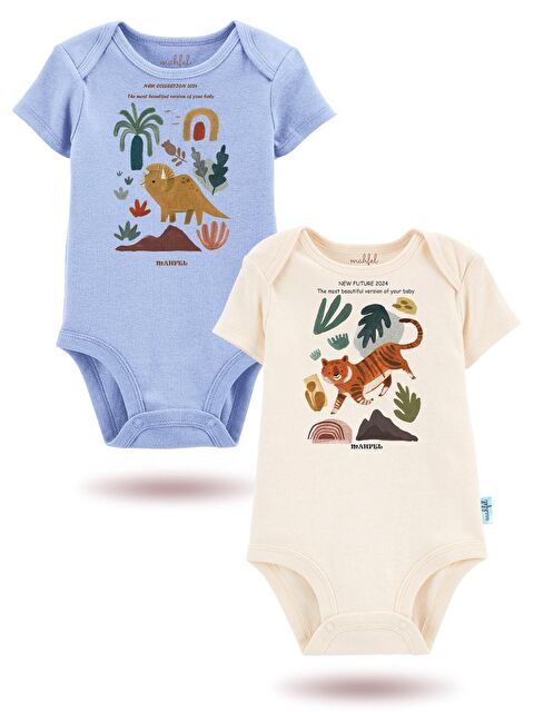Mahfel 2'Li Organik Baskılı Kısa Kollu Unisex Bebek Çıtçıtlı Body - S000177666-37263