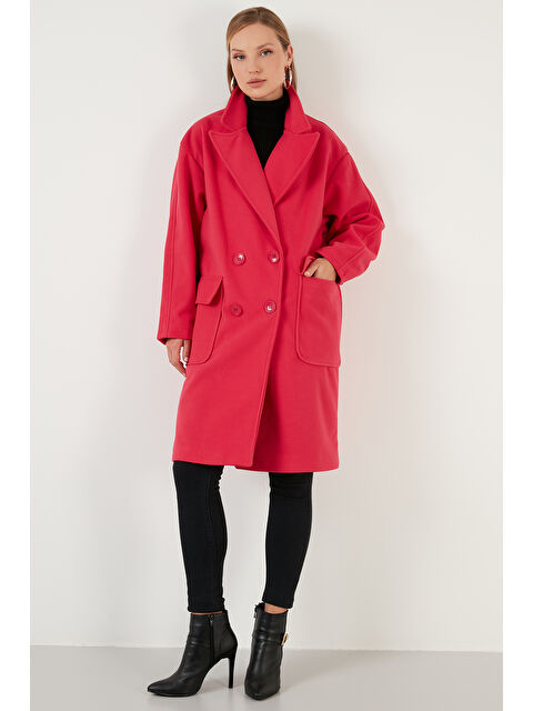 Lela Oversize Çift Düğmeli Kruvaze Yaka Uzun Kadın Kaban 6230043 - S000008691-18686