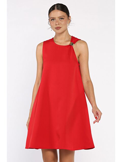 Gülseli Omuz Tokalı Rahat Kısa Elbise - S000425520-20045