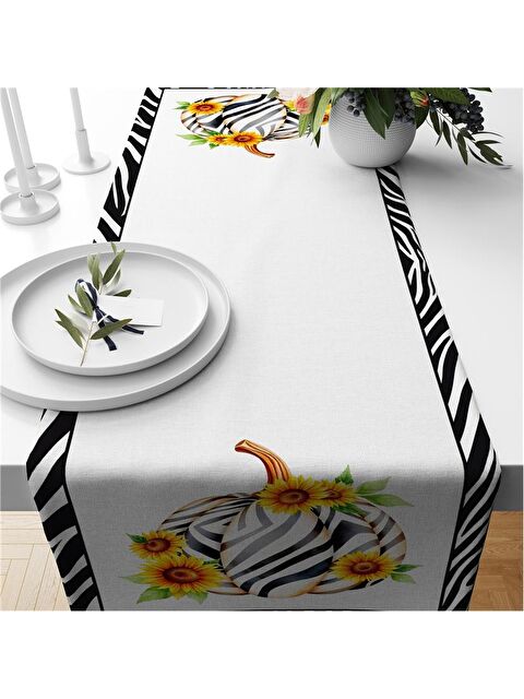 Evmila Sonbahar Temalı Bal Kabağı 40x140 Cm Kadife Runner - S000285916-23173