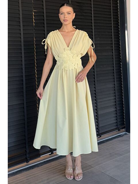 Gülseli Papatya Aplikeli Kruvaze Elbise - S000425508-20065