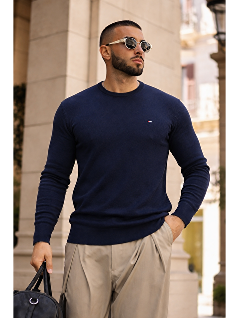 Comstar Erkek Trend Comfort Bisiklet Yaka Lacivert Triko Kazak