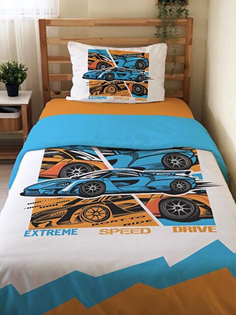 Evmila Çift Taraflı Spor Araba Desenli Çarşafsız Takım Tek Kişilik Nevresim Takımı 160x220 Cm - S000123809-23173