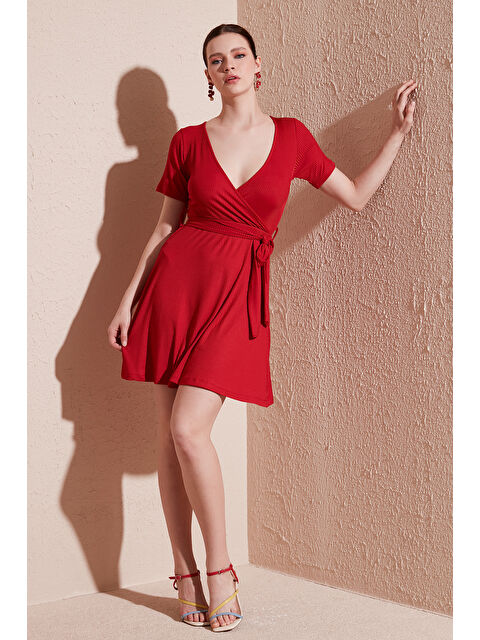 Lela Belden Bağlamalı Kruvaze Yaka Fitilli Kadın Elbise 5864505Y6 - S000001441-20046