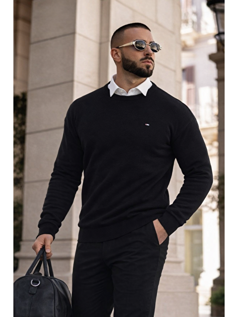 Comstar Erkek Trend Comfort Bisiklet Yaka Siyah Triko Kazak