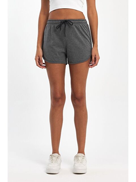 Mmetalic Kadın Yırtmaçlı Mevsimlik Premium Kumaş Regular Fit İpli Antrasit Kısa Mini Şort