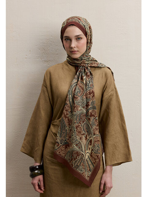 Fresh Scarfs Dark Bohemıan Desen Şal Kiremit - S000420270-18657