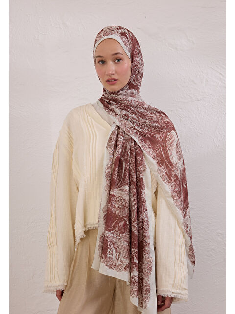 Fresh Scarfs Secret Elegance Desen Rami Şal Ağaç Kabuğu - S000420274-19413