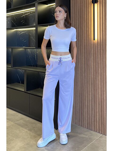 Gülseli Bel Lastikli Yüksek Bel Yazı Baskılı Kadın Palazzo Pantolon - S000299877-23370