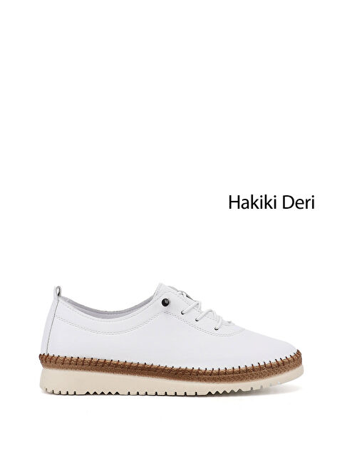 GÖNDERİ(R) Kadın CANLI BEYAZ Bağcıklı Hakiki Deri Comfort Ayakkabı - S000531418-21165